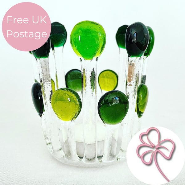 Green Stem Fused Glass Candle Cage