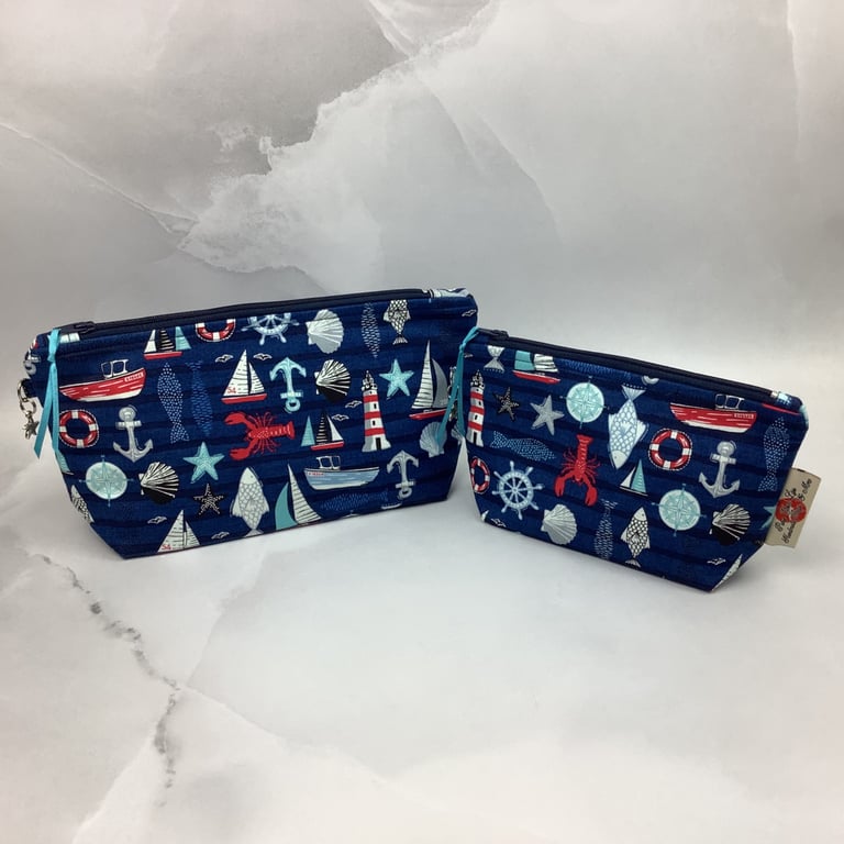 Seaside makeup bag, Nautical zip bag, 2 size options, Handmade