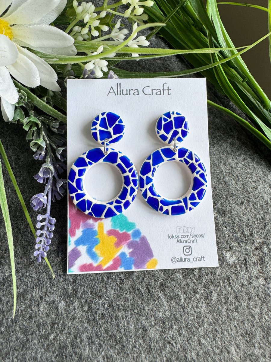 Mosaic Terrazzo Royal Blue - Circle Hoop Earrings  