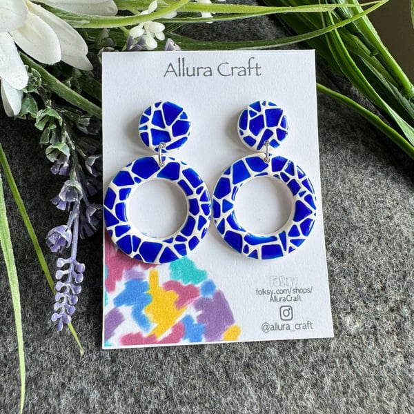 Mosaic Terrazzo Royal Blue - Circle Hoop Earrings  