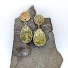 Earthy Elegance: Textured Gold and Unakite Teardrop Earrings 