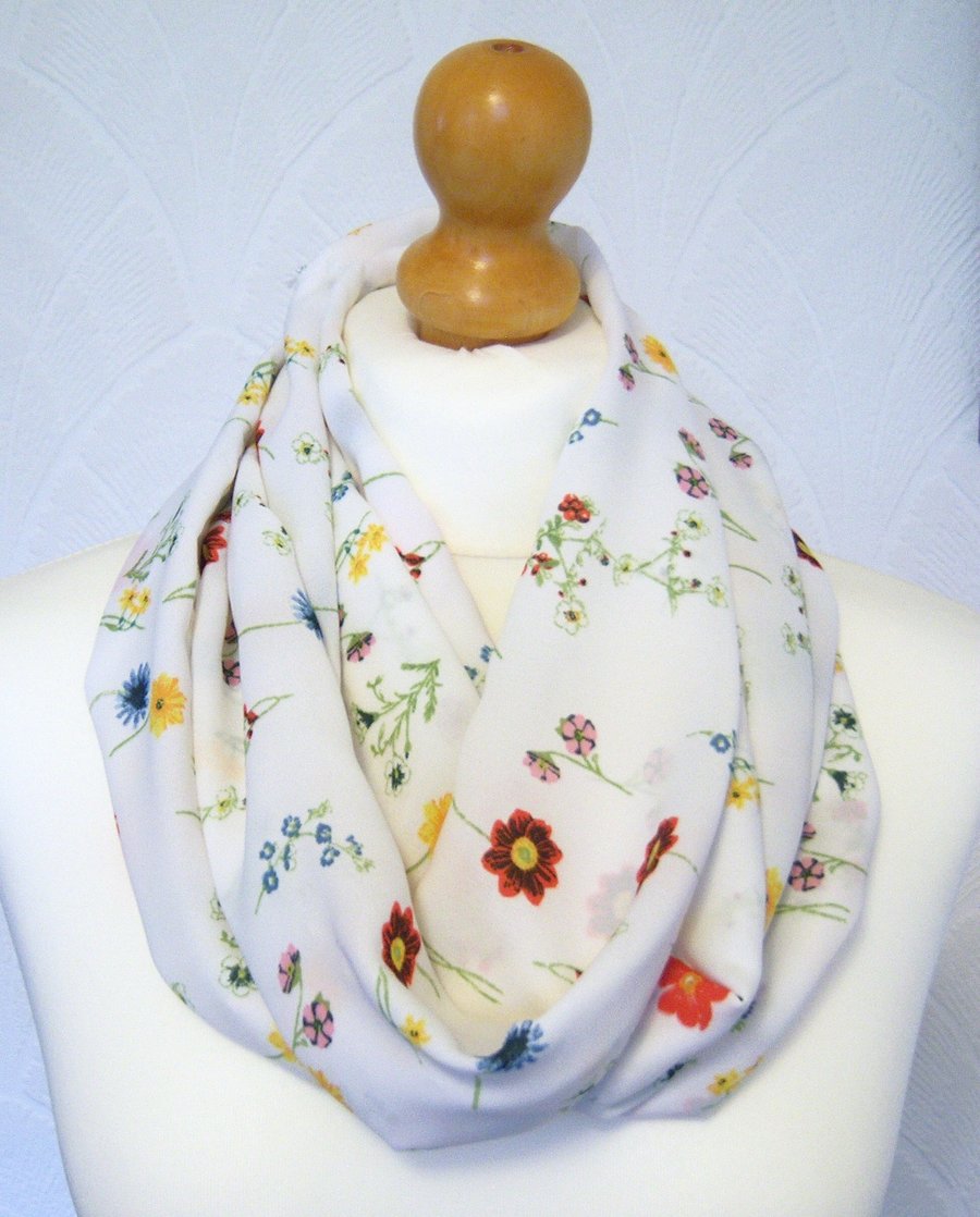 Off white floral flower infinity scarf loop scarf cowl scarf