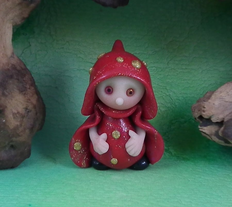 Tiny Fly Agaric Toadstool Gnome 'Elle' 1.5" OOAK Sculpt by Ann Galvin