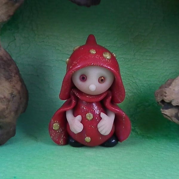 Tiny Fly Agaric Toadstool Gnome 'Elle' 1.5" OOAK Sculpt by Ann Galvin