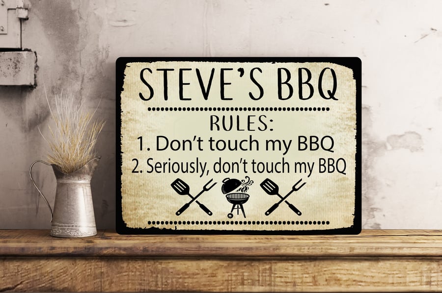 PERSONALISED Funny BBQ Garden Metal Wall Sign Gift Dad Present