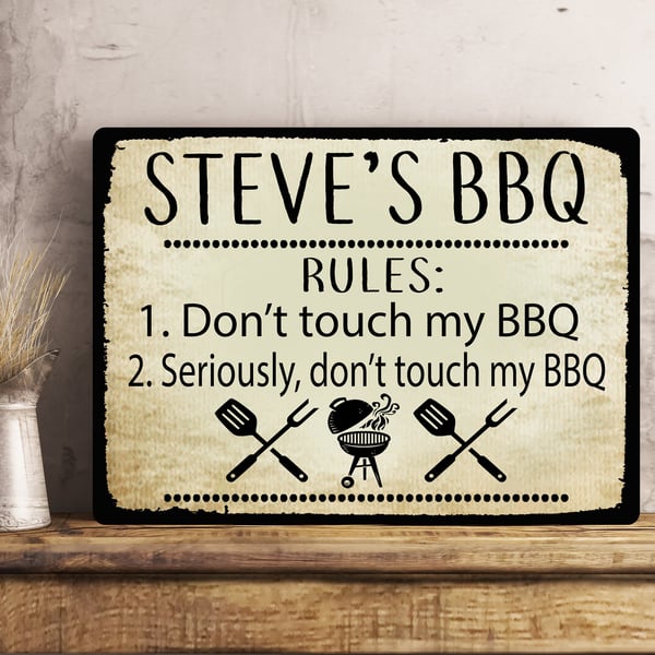 PERSONALISED Funny BBQ Garden Metal Wall Sign Gift Dad Present