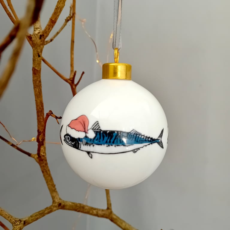 Christmas Bauble Decoration- mackerel, fish hanging ornament, coastal christmas 