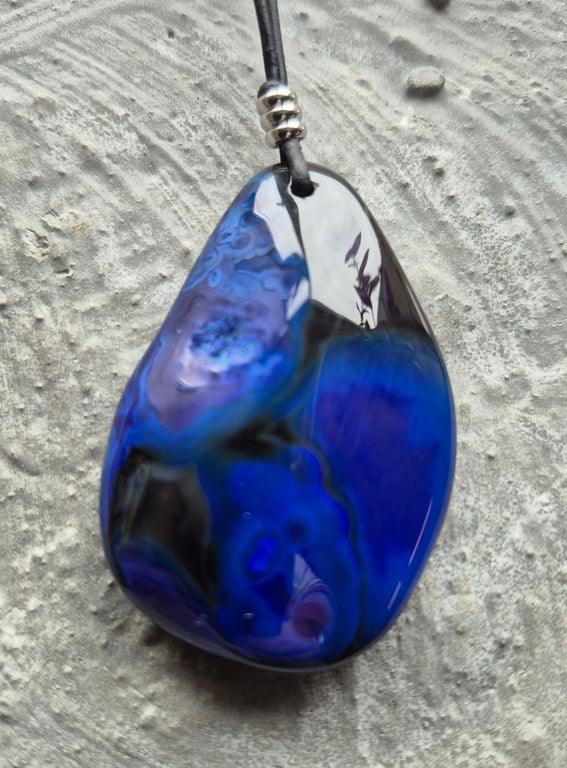 Blue and Black Fire Agate Pendant