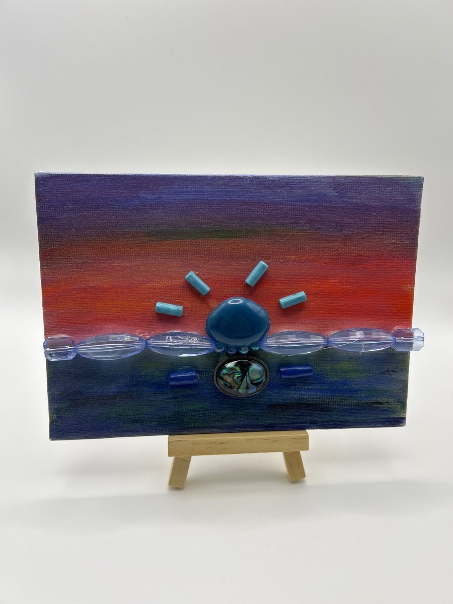 Mixed media blue sunset 5x7" 