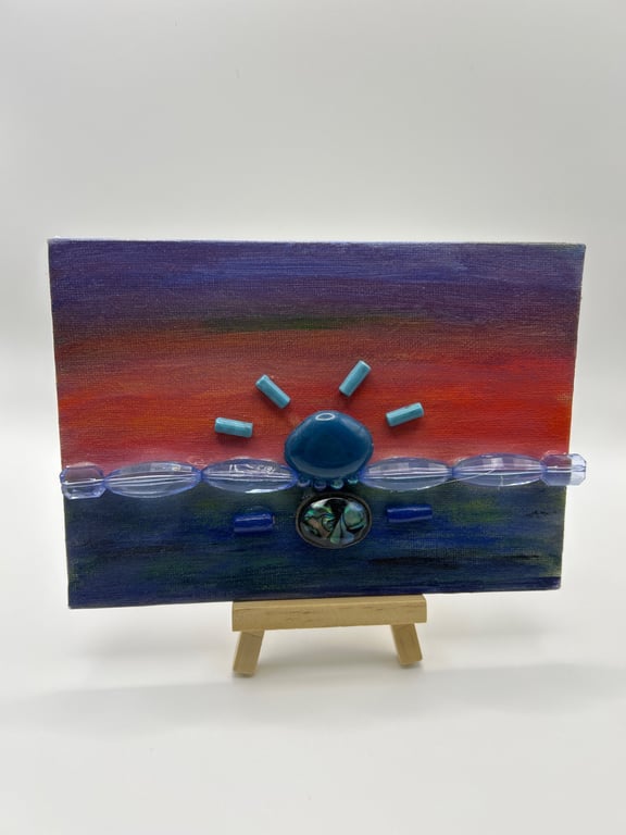 Mixed media blue sunset 5x7" 
