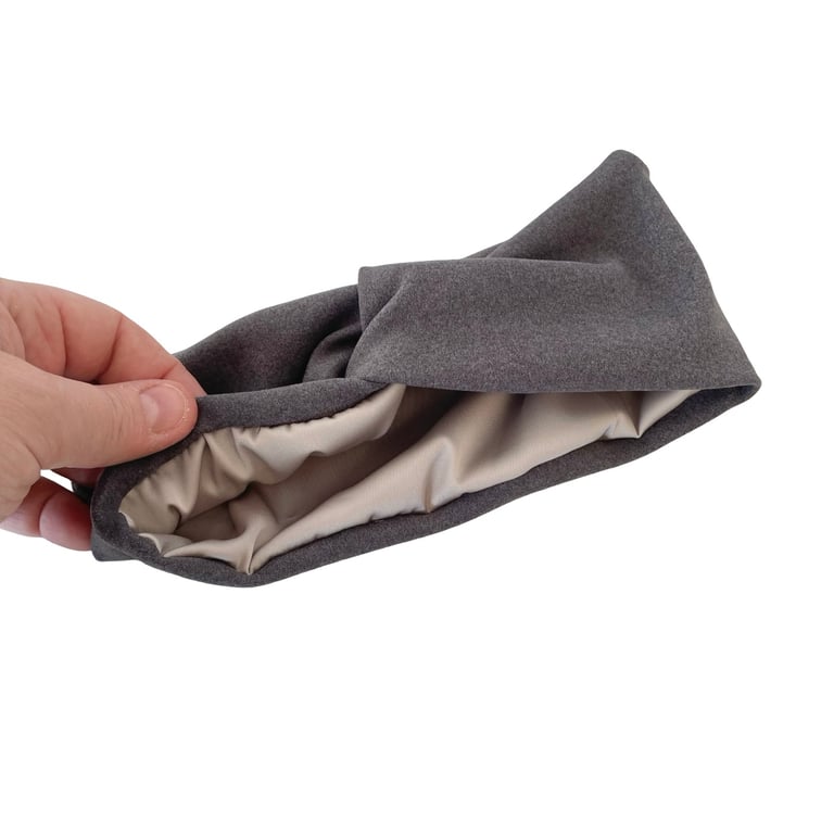 Grey Satin Lined Twist Headband, Frizz Free Hair Brushed Knit Jersey Headwrap