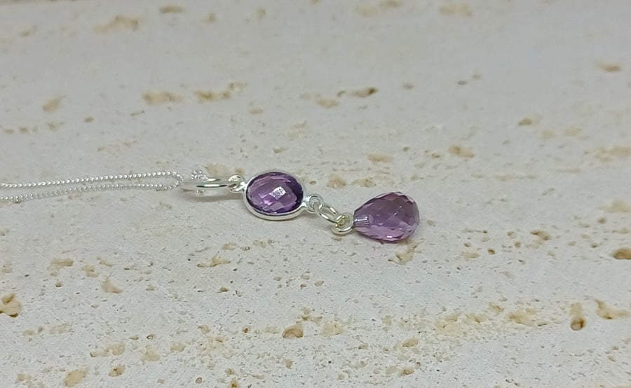 Faceted Purple Amethyst Teardrop Pendant, Amethyst Necklace, Amethyst Oval Penda