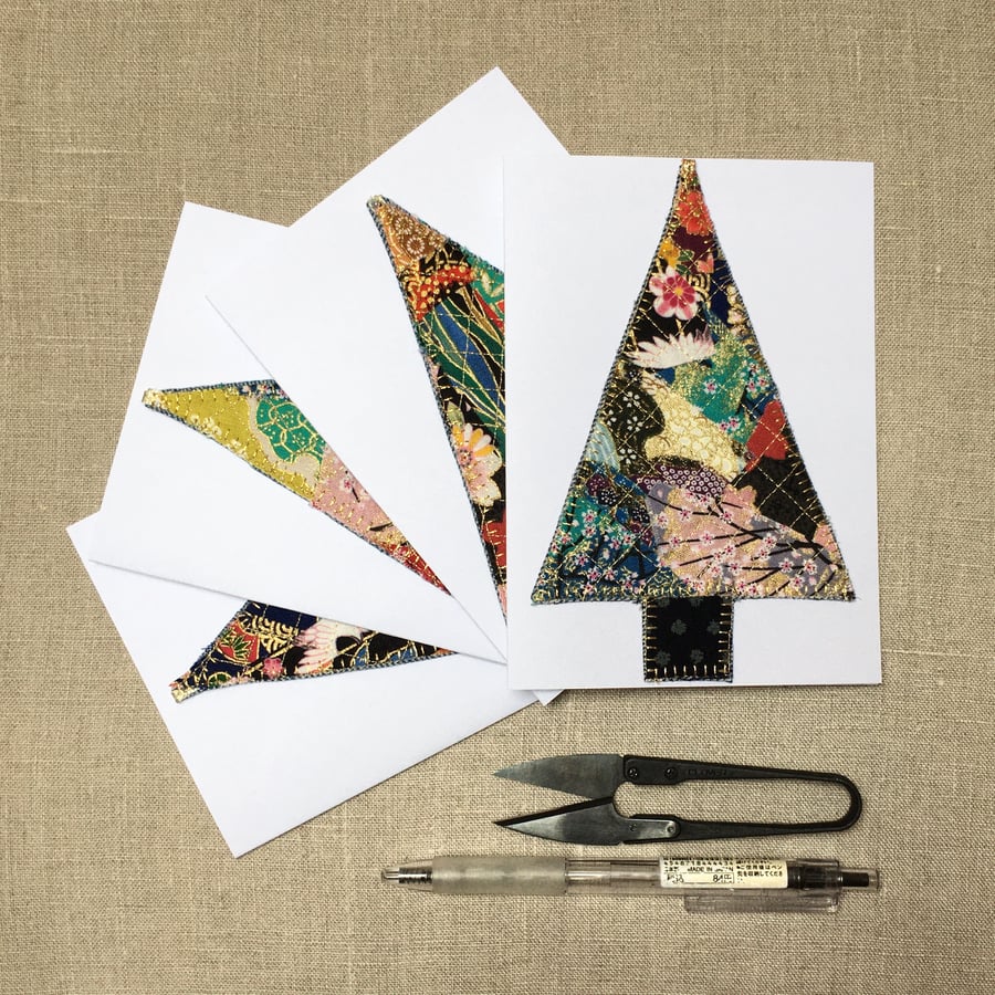 Christmas Tree Card with Detachable Handmade Japanese Fabric Decoration