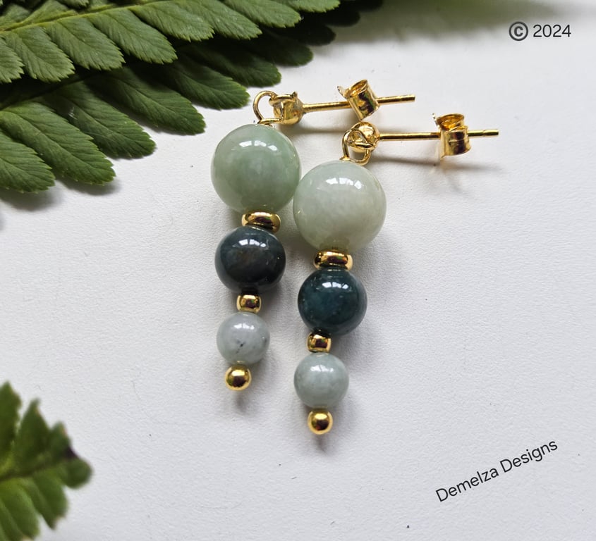 Burmese Jadeite Gold Vermeil Stud Earrings