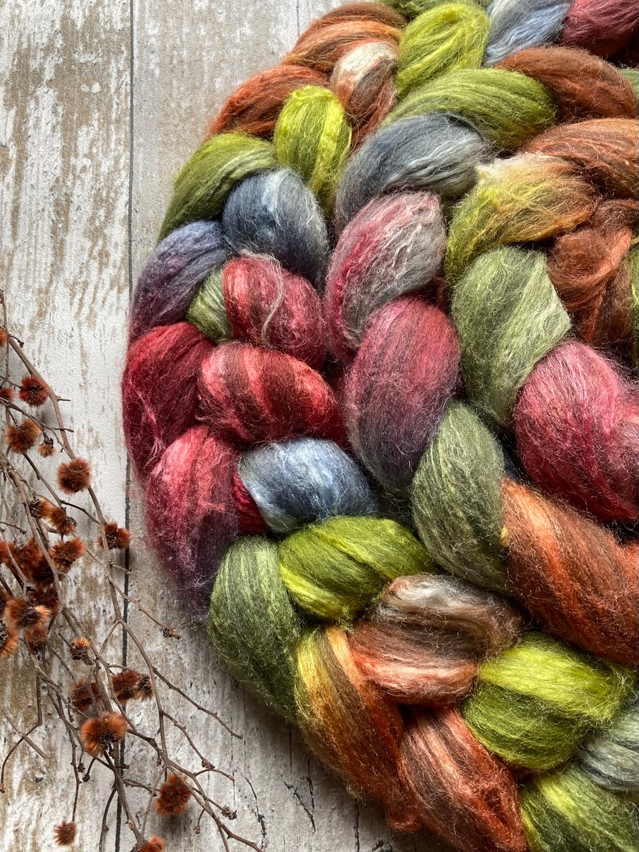 Grey Merino Silk Spinning fibre 100g Maple leaves