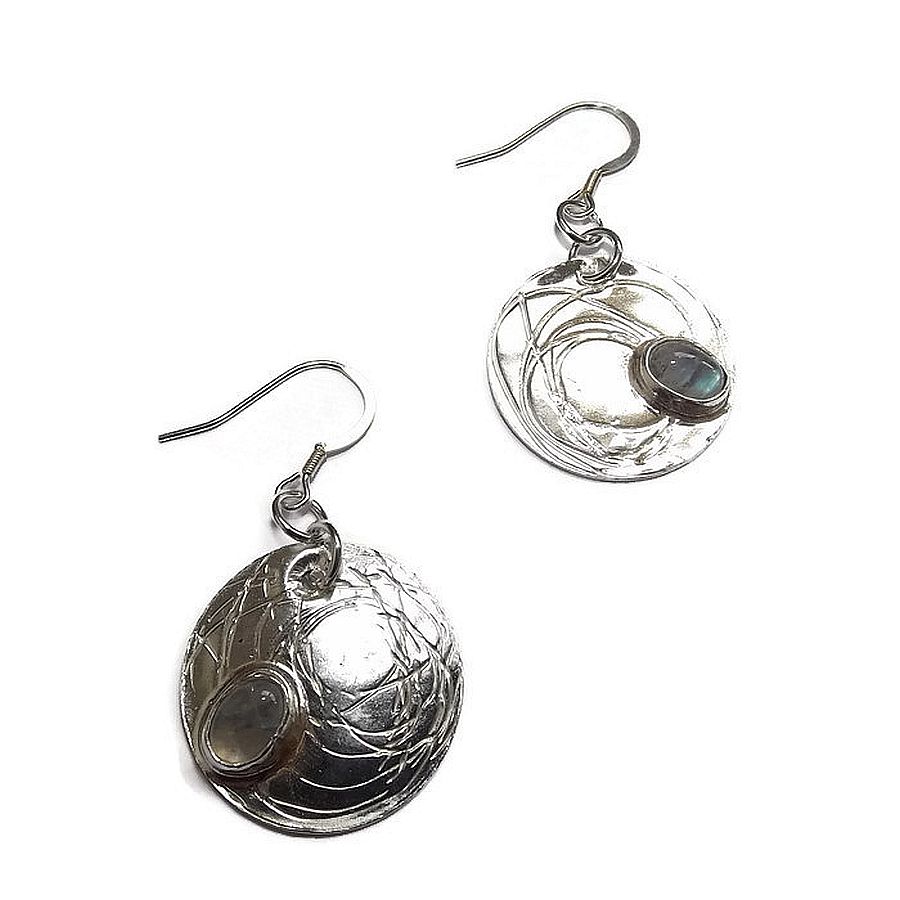moonstone and fine silver disc earrings