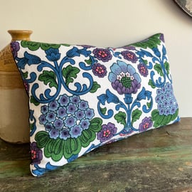 Vintage floral barkcloth cotton cushion cover with velvet back 