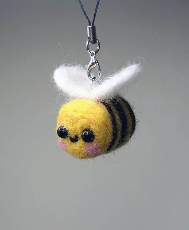 Needle felted bumblebee keyring or bag charm