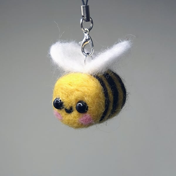 Needle felted bumblebee keyring or bag charm