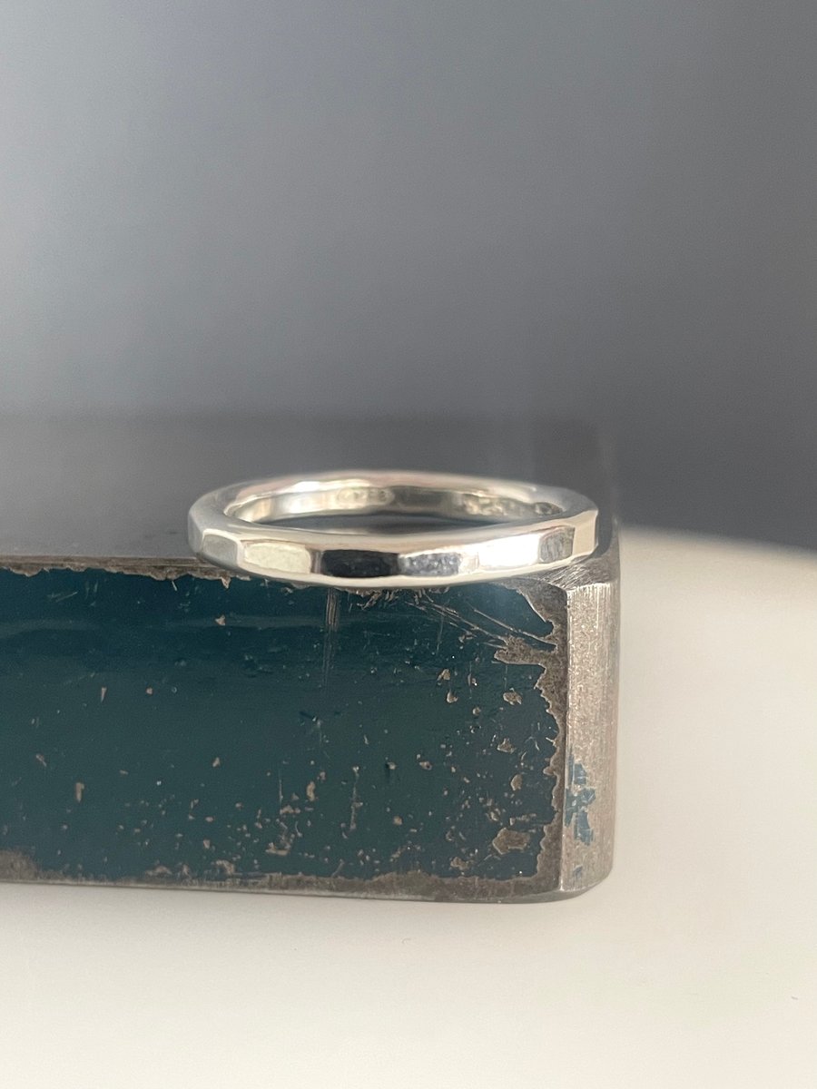 Sterling Silver Stacking Ring 2mm - Hammered-Faceted - Sizes H-Z  Handmade
