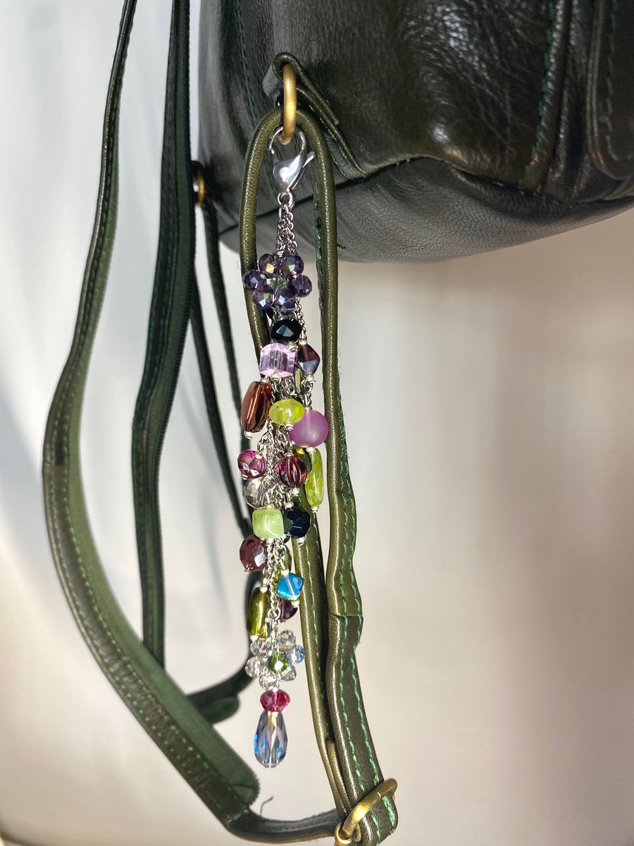 Y2K style purple & green keychain with flower charms