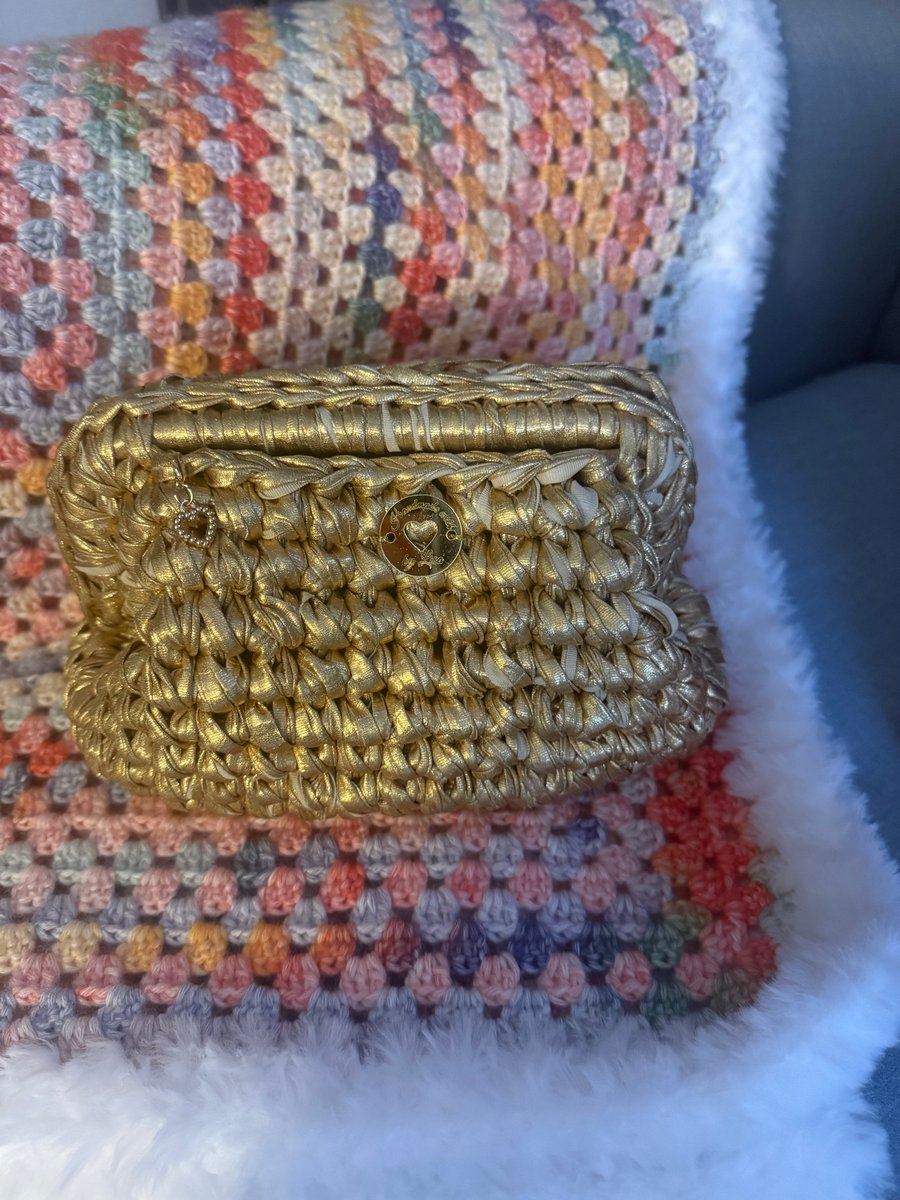 Gold Metallic Clutch Bag - Crochet Handbag - Handmade in Hebburn