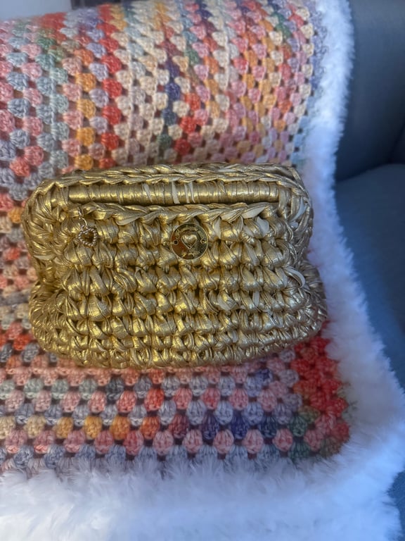 Gold Metallic Clutch Bag - Crochet Handbag - Handmade in Hebburn