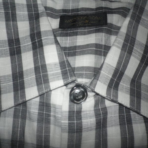 One piece collar flax weave black and white shirt t, size L, free shipping