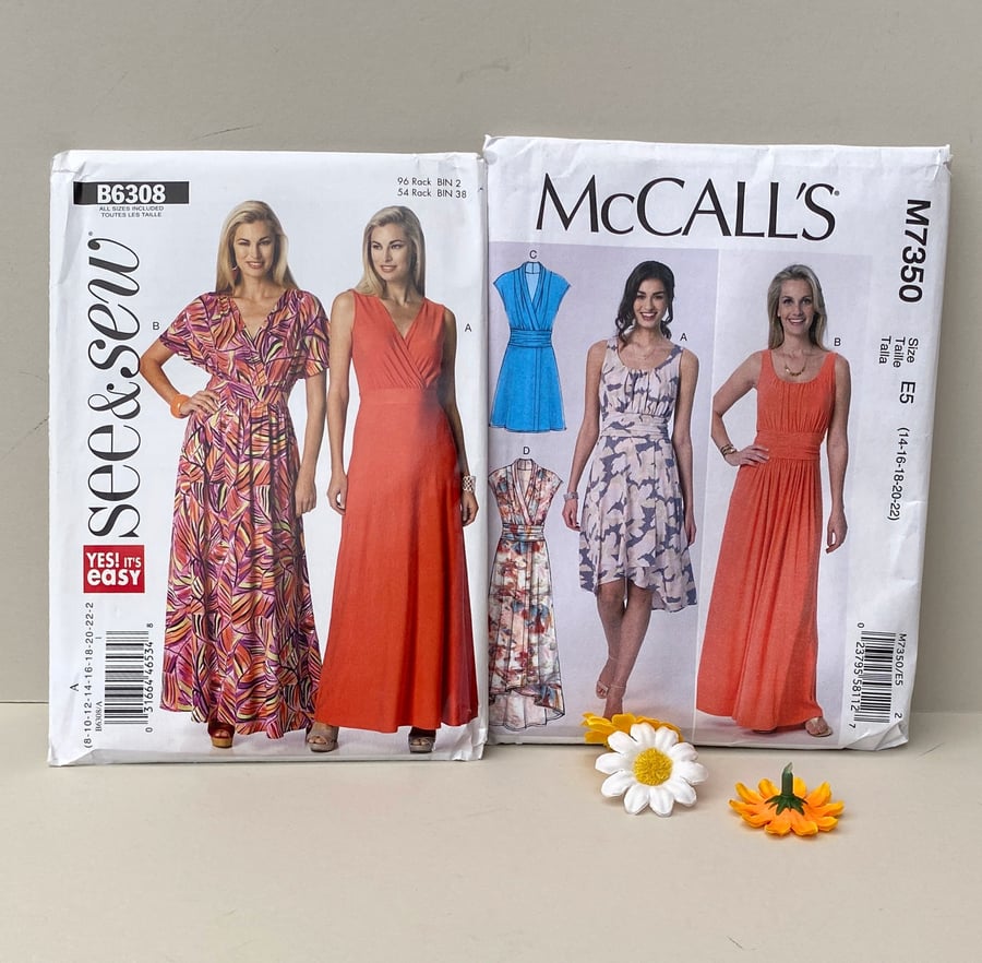 2 Dress sewing patterns, paper patterns to make a dress, commercial pattern