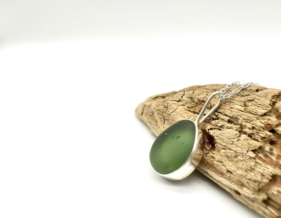Isle of Wight Green Sea Glass Necklace 