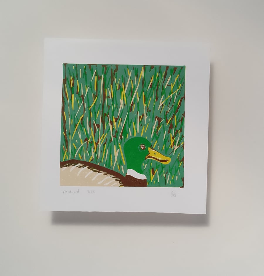 Mallard duck mini linoprint 