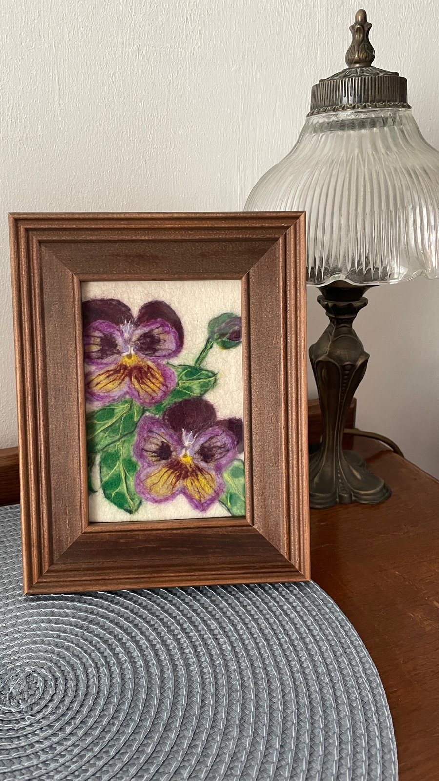 Hand Felted Pansies Textile Artwork 