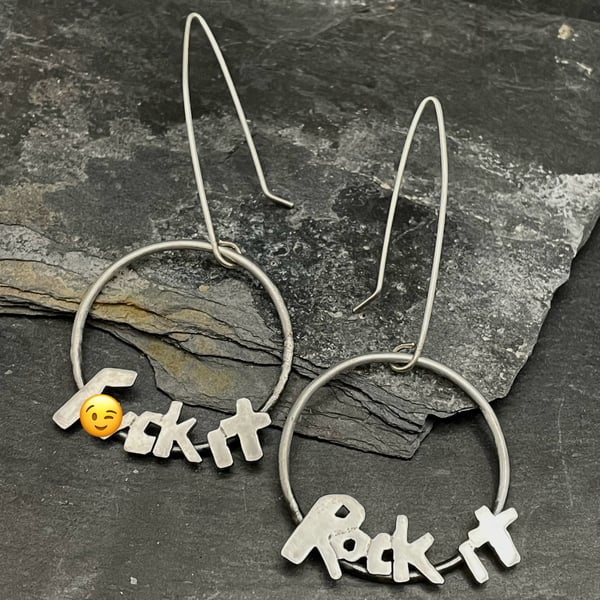 Circle “F-ck it Rock it” handmade, recycled Sterling Silver Earrings 