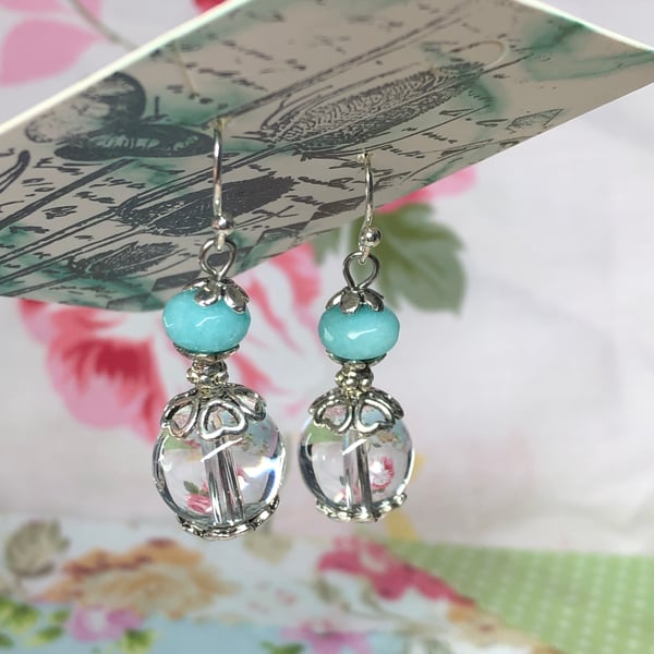 Aquamarine and glass earrings