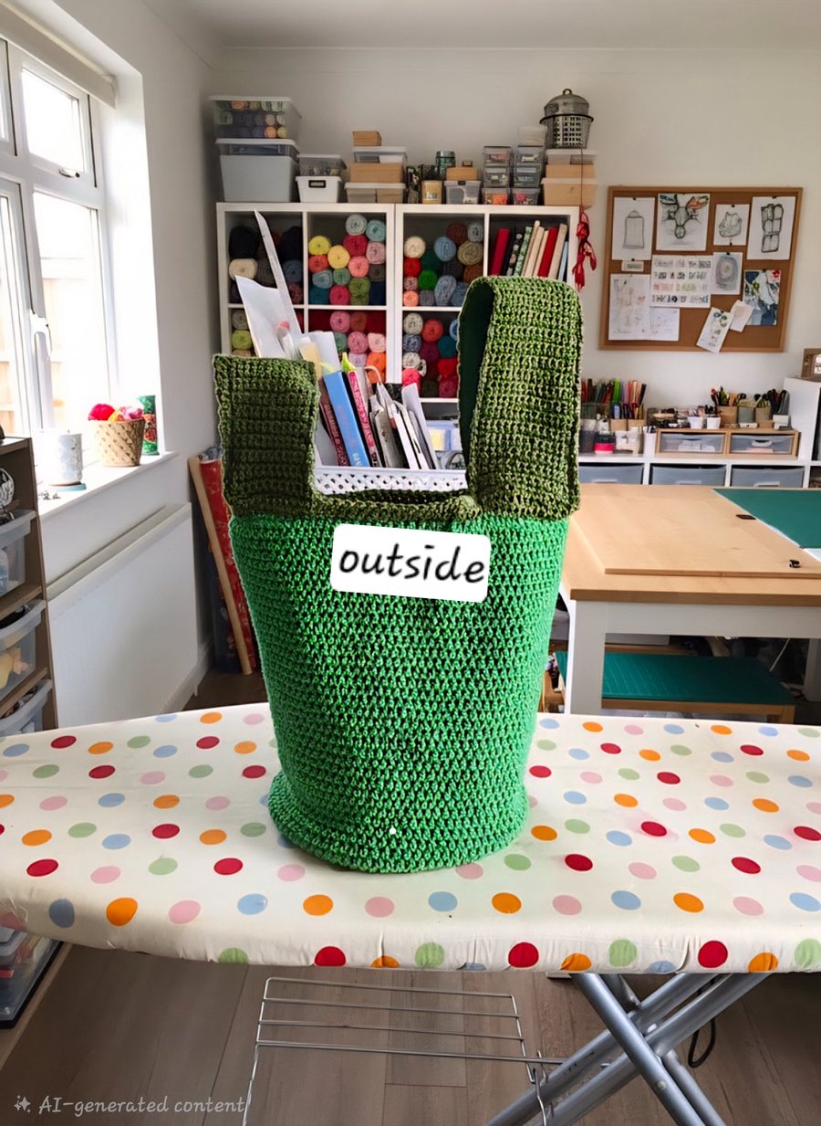 Green spacious crochet Knot bag with sturdy inner lining and pocket.