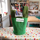 Green spacious crochet Knot bag with sturdy inner lining and pocket.