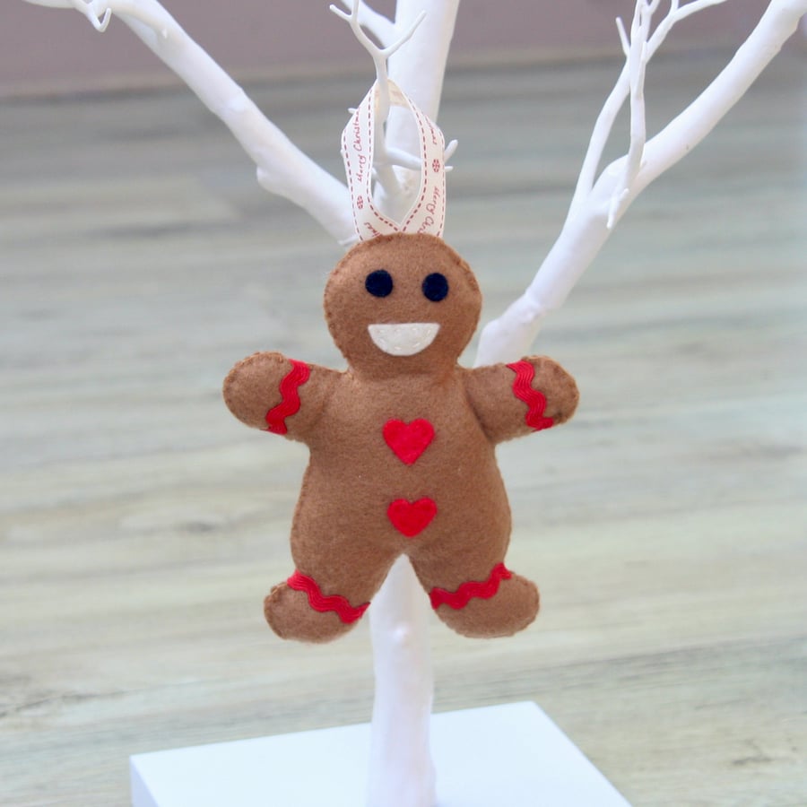 Festive Felt Gingerbread Christmas Tree Decoration with Felt embellishments 