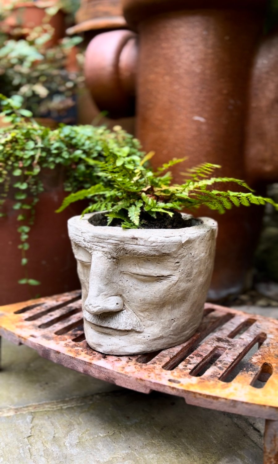 Large Stone Head Shaped Plant Pot Ornament for indoor and outdoor. 