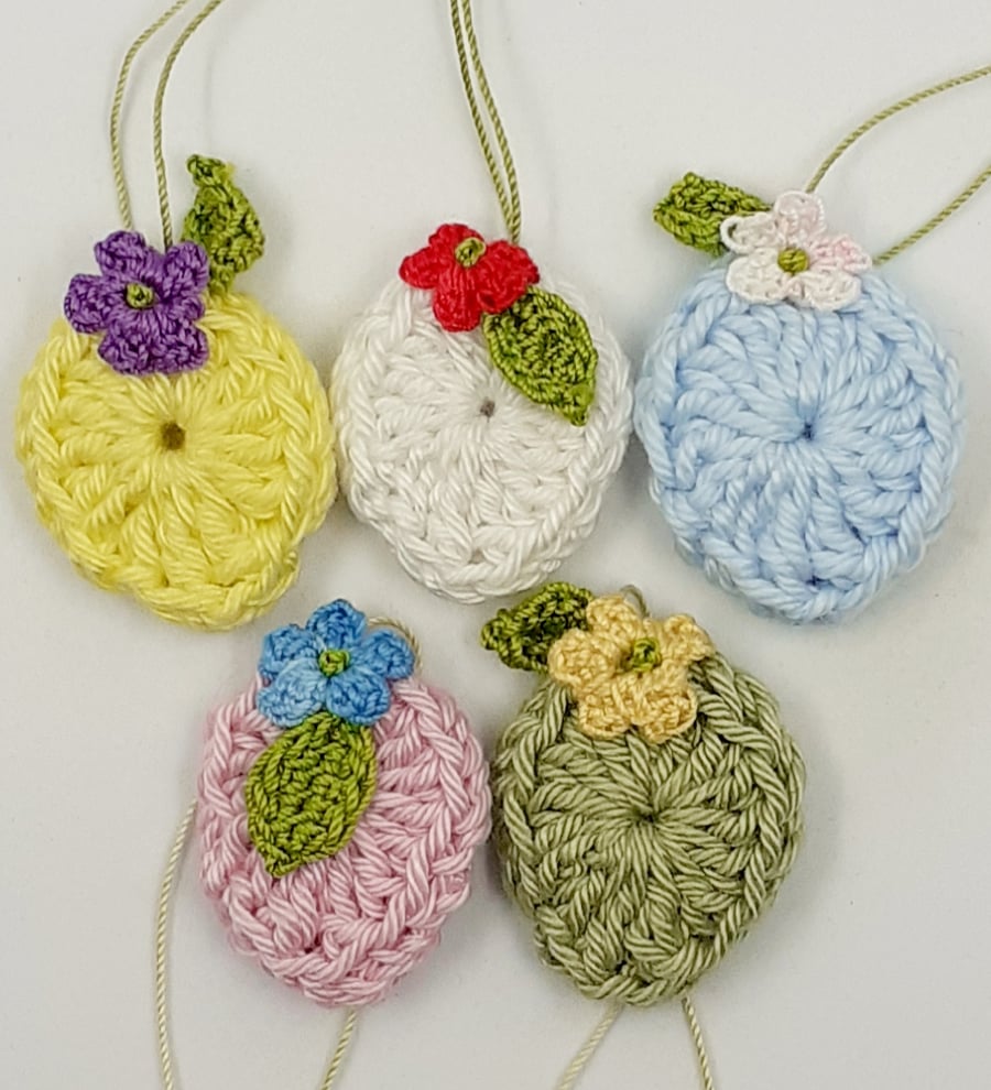 Crochet Mini Egg Hanging Decorations. 