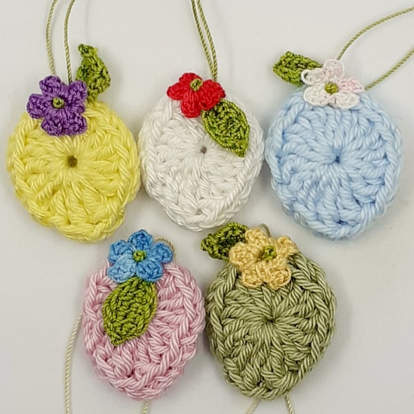 Crochet Mini Egg Hanging Decorations. 