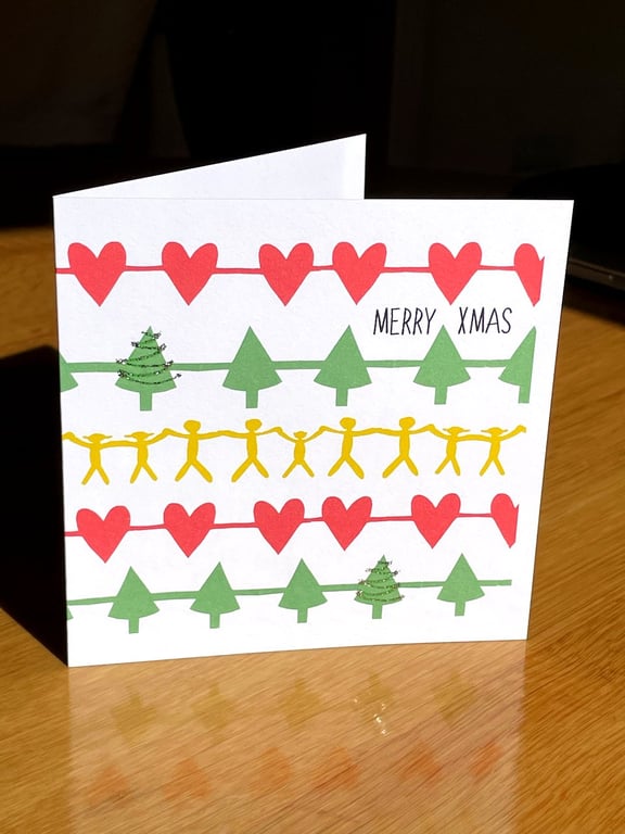 Xmas Cut-outs; colourful 13.5 cm square Christmas card, blank inside