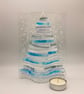 Fused Glass Christmas Tree Candle Shield – Blue & White Tealight Holder