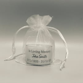 Personalised tealight candle funeral favour, remembrance gift, in memory of 