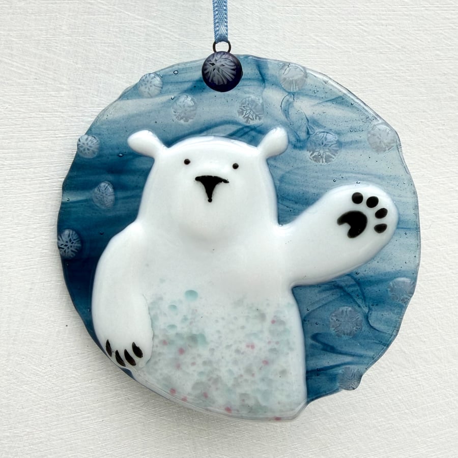 Fused Glass Polar Bear Decoration