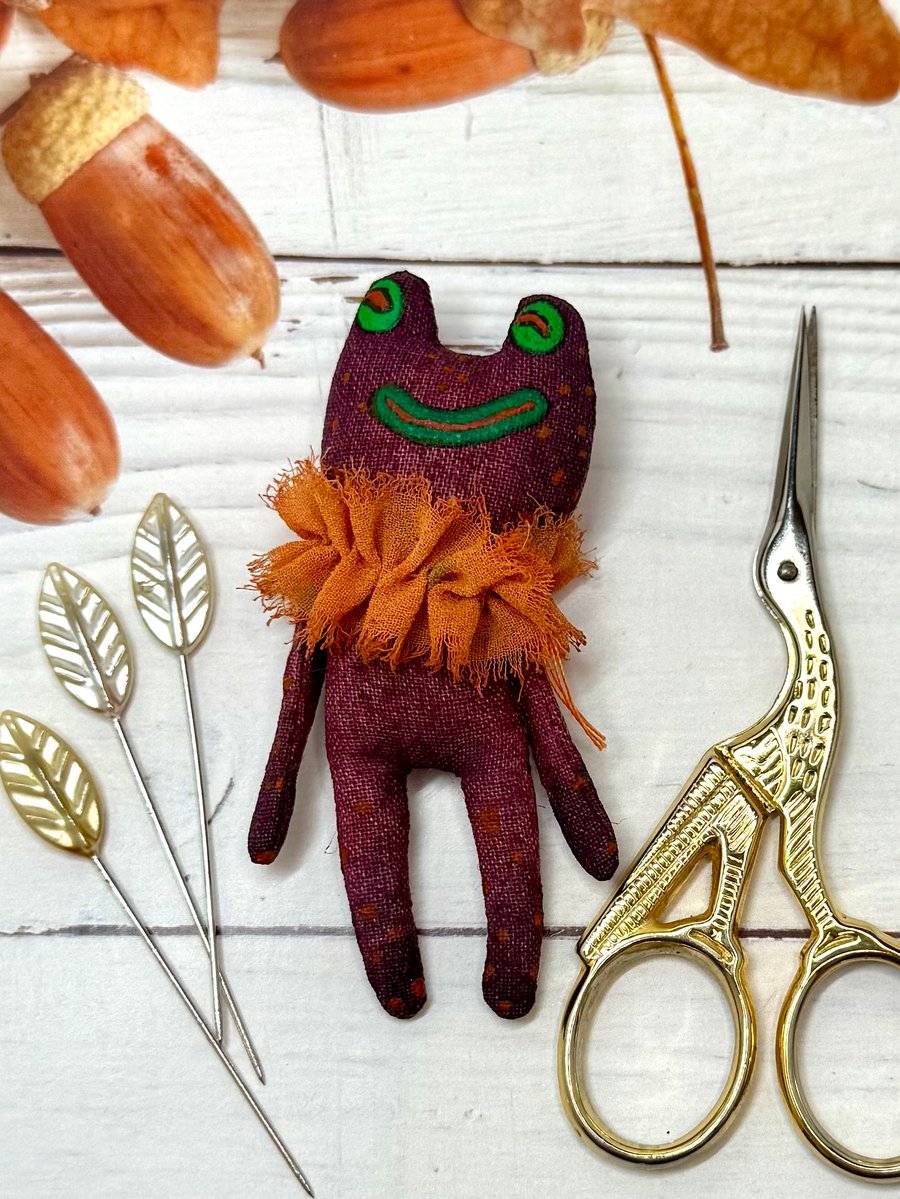 Hand Painted Miniature Frog Art Doll in Purple