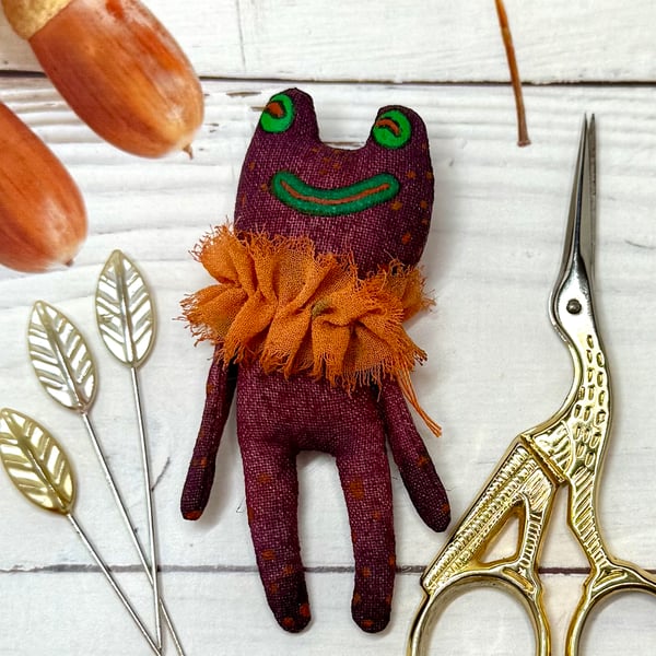 Hand Painted Miniature Frog Art Doll in Purple