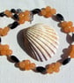 Black Onyx & Orange Agate Gemstone Chunky Beaded Necklace "Orange Crush"