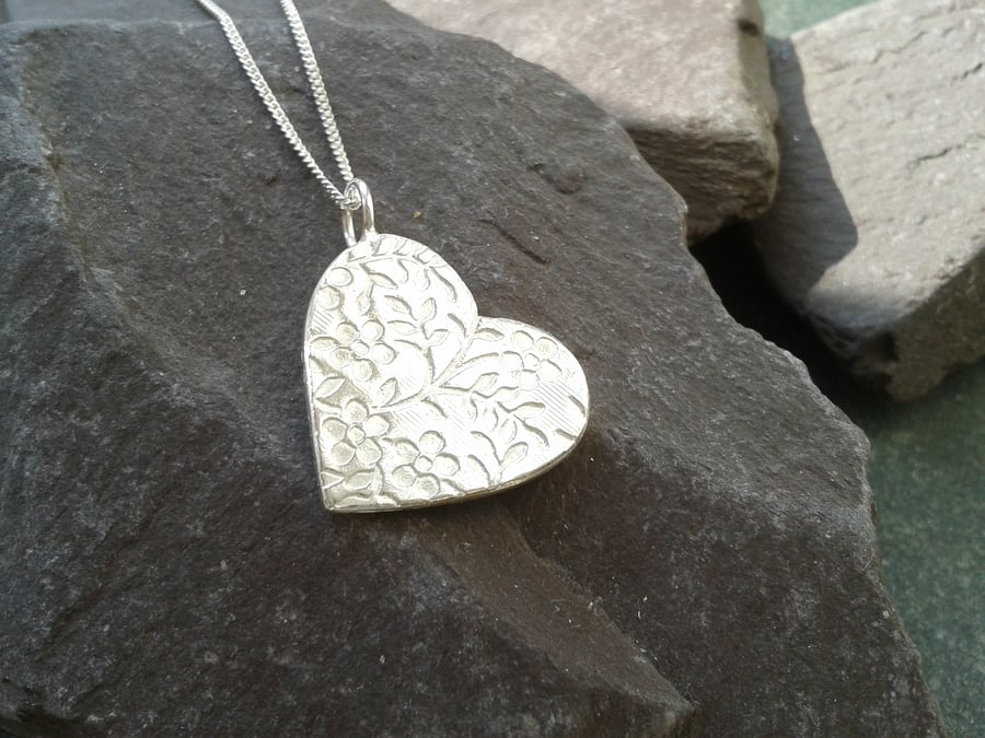 Silver Floral Heart Pendant