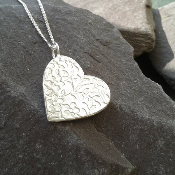 Silver Floral Heart Pendant