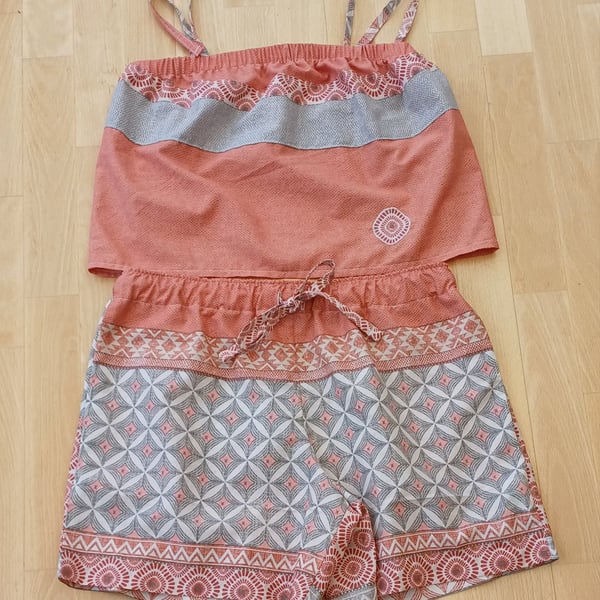 Pyjamas playsuit shorts camisole top upcycled clothing peach and grey nightware